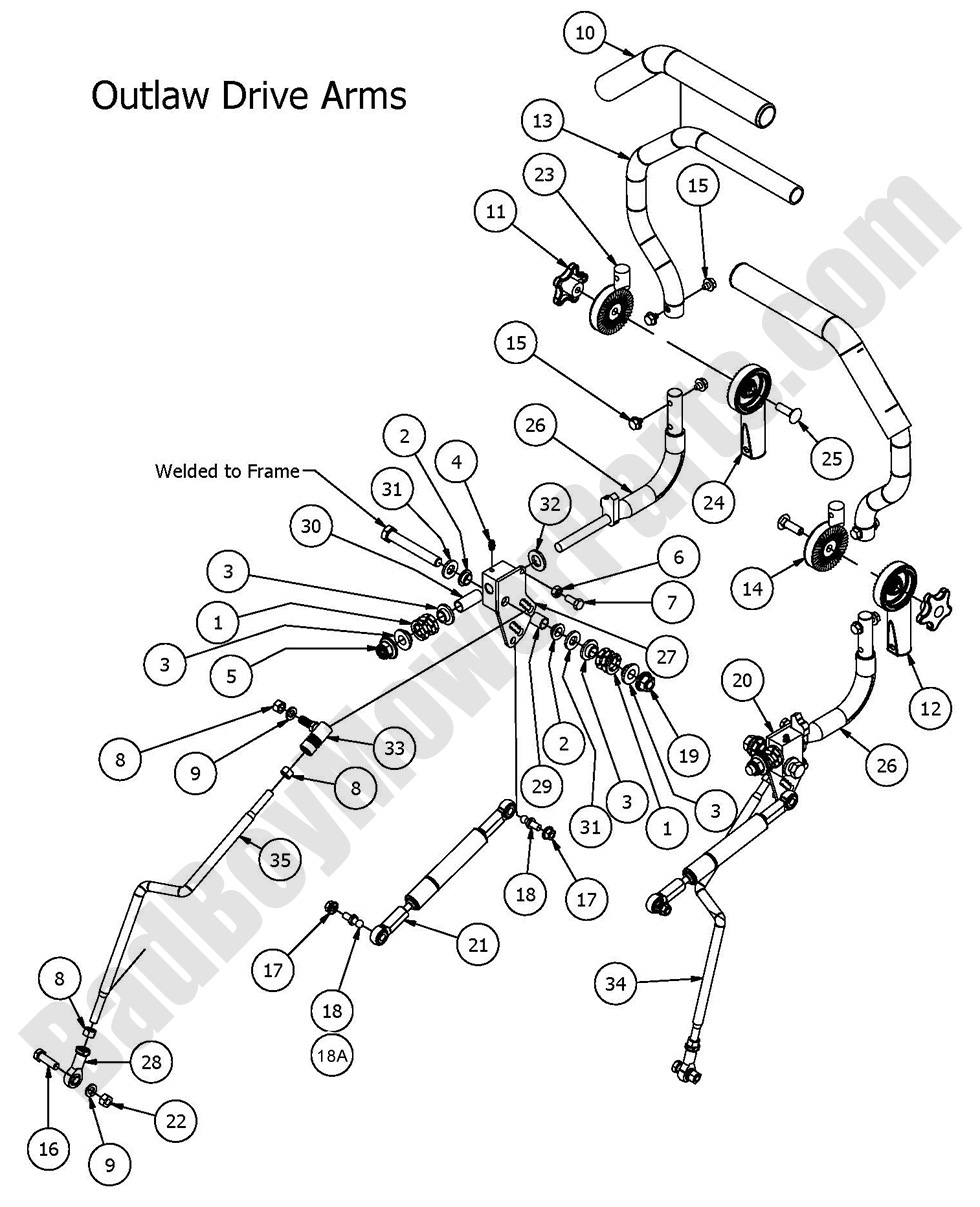 1371 - Bad Boy Mower Parts Lookup > 2016 > Outlaw & Outlaw Extreme > Drive Arm Assembly